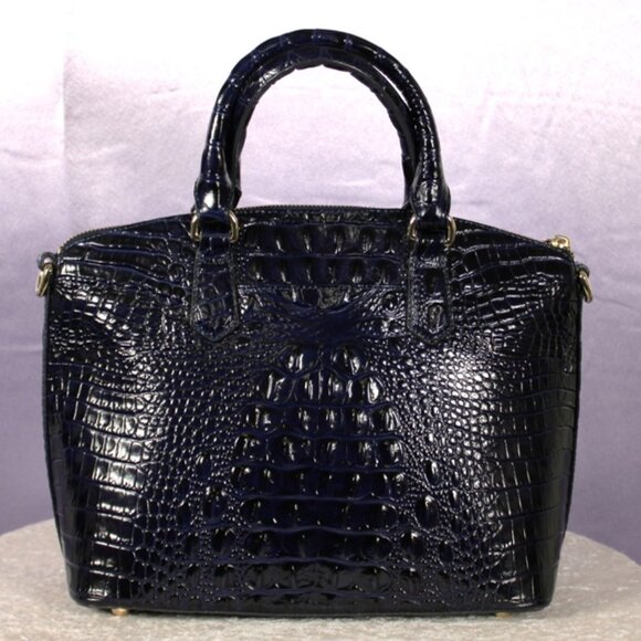 Brahmin Croc Embossed Leather Satchel Navy Melbourne Dome Bag w/ Strap & Dust Ba - Picture 3 of 16